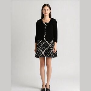 GAS.CO Black & White Abstract Dress with Black Sweater Shrug Set Size M NEW